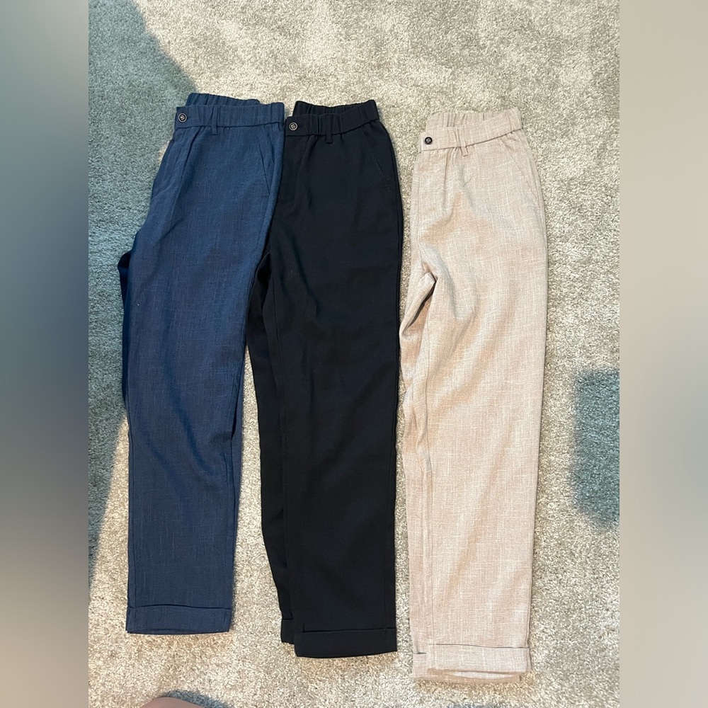 Three pair of size small linen pants. Fit like medium. Casual dress pants shein